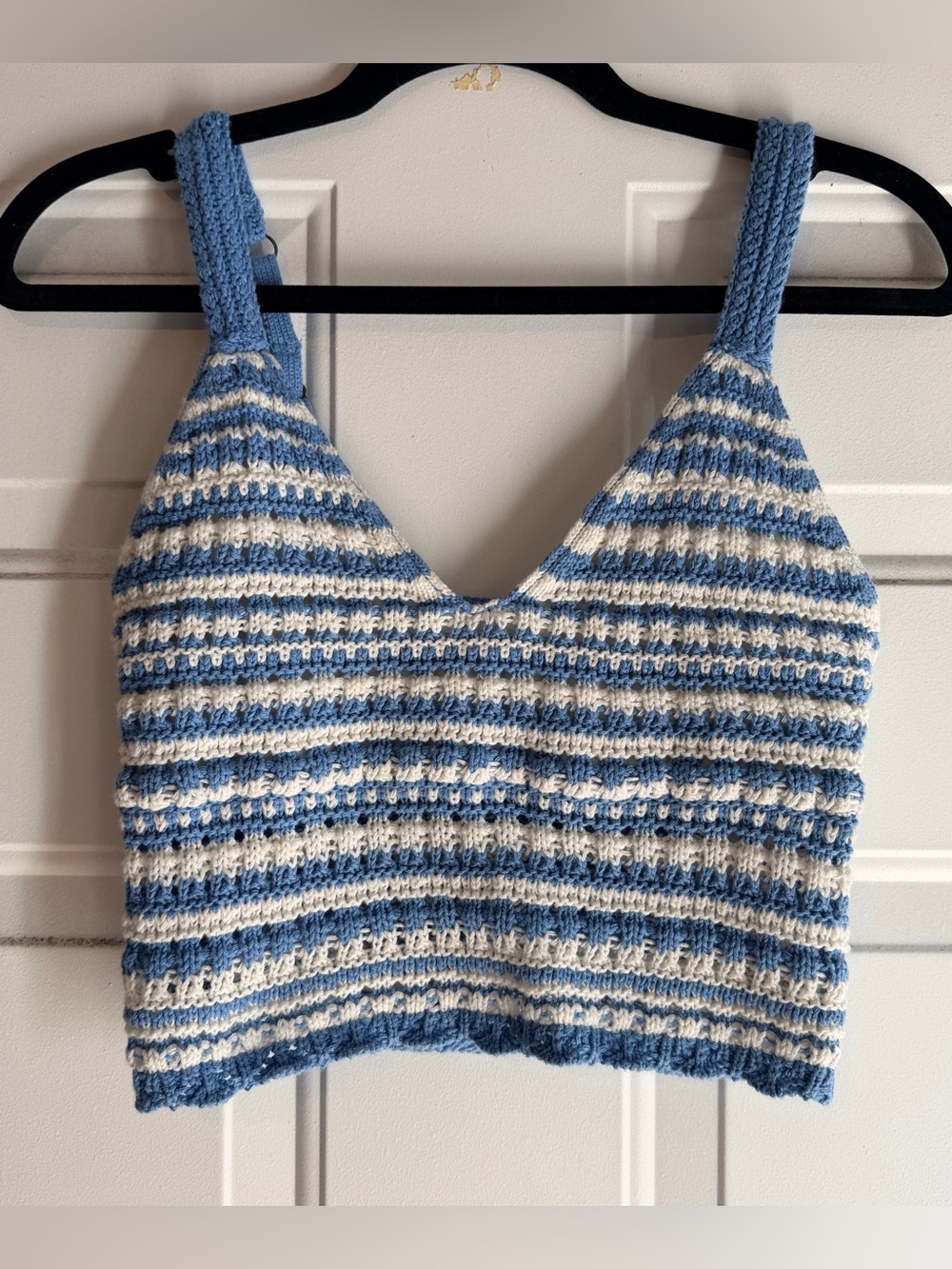 Hollister knit cami tank top cropped blue white stripe size XS